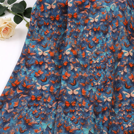 Full Screen with Two-Color Butterflies Fluttering, 180g Wool and Silk Thickened Printed Fabric, High-Neck Warm Clothing Fabric