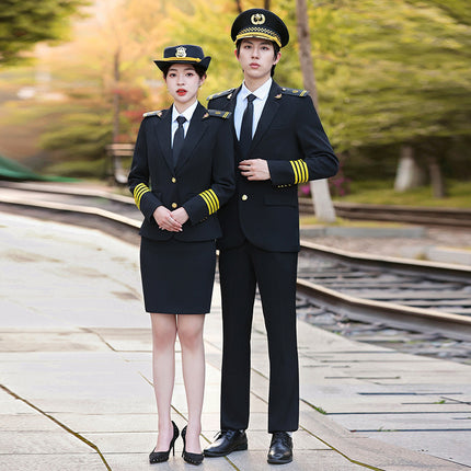 Long-Sleeved Suit High-Speed Rail Attendant Uniform Aviation College Uniform Men's and Women's Hotel Property Security Work Clothes