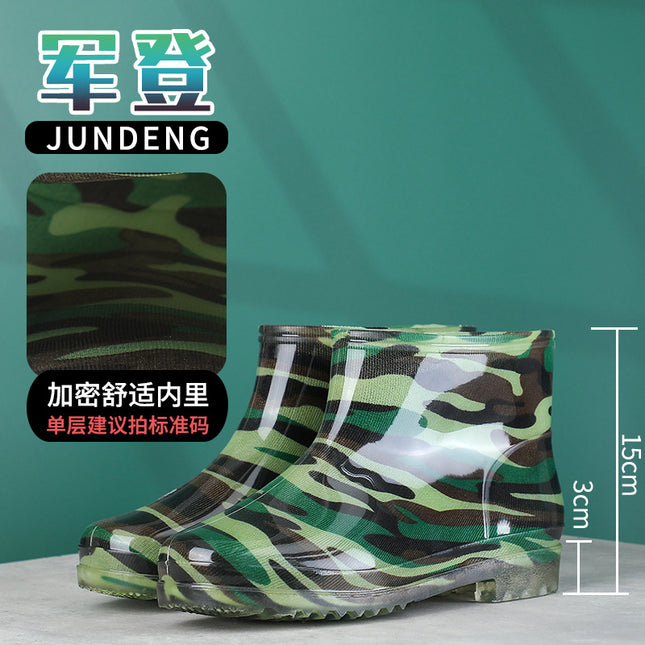 Military Camouflage Rain Boots for Men, Spring and Summer High-Top Labor Protection Rain Boots, Delivery Rider Kitchen Mid-Calf Water Boots, Anti-Fouling Rubber Shoes