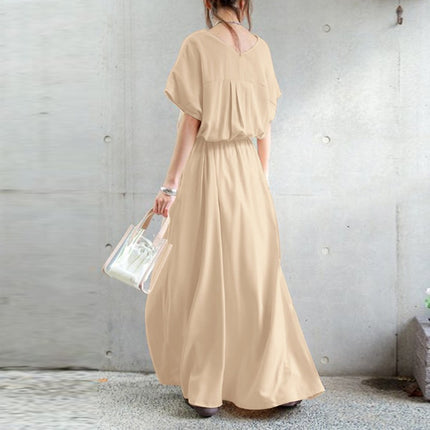 2023 cross-border Japanese skirt V-neck belt lace-up short sleeve large swing dress loose plus size mop skirt