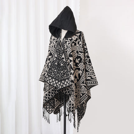 New Cross-Border Retro Cloud Totem Jacquard Ethnic Style Shawl Cloak Sichuan-Xizang Xinjiang Travel Photo Slit Scarf
