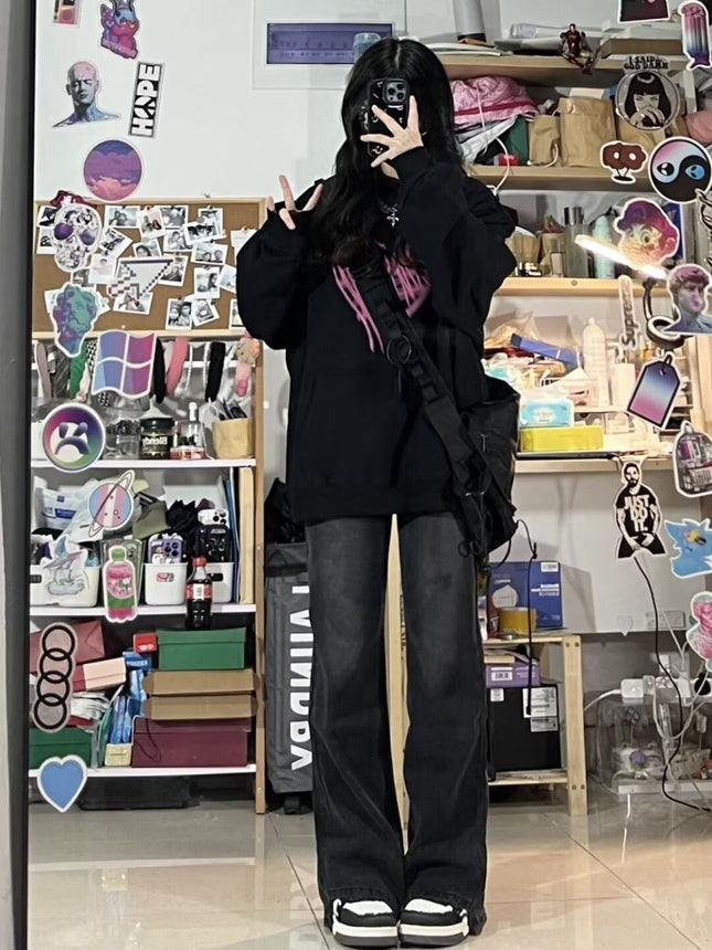 Women's Straight Loose Jeans, Spring, Autumn, Winter 2026 New High-Waisted Slimming Petite Wide-Leg Floor-Length Pants