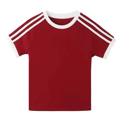 Cross-Border Supply Manufacturer Direct Sales T-Shirt Custom Round Neck Contrasting Stripes Short-Sleeved T-Shirt Blank Board Summer Women