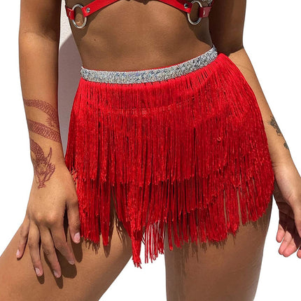 Cross-border encrypted tassel waist towel hip towel Latin dance strap waist chain belly dance practice tassel lace-up skirt