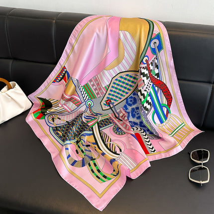 Simulated Silk Printed Silk Scarf for Women, Korean Cashew Leopard Print Headscarf, Four-Season Scarf, Professional Scarf Wholesale