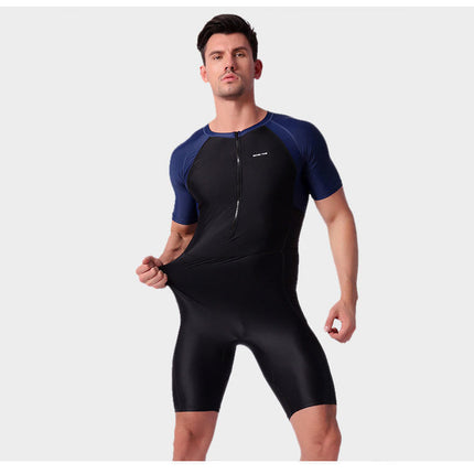 One-Piece Swimsuit Men's Short-Sleeved Boxer Shorts Wetsuit Adult Quick-Drying Cold-Proof Elastic Swimsuit Surfing Suit