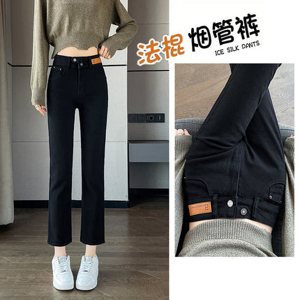 High-Waisted Straight-Leg Cropped Jeans for Women, Spring and Autumn 2025 New Popular Style, Petite Cigarette Pants