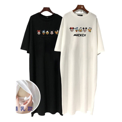 Maternity's Breastfeeding Skirt 2024 Summer Dress Pregnant Women's Breastfeeding T-Shirt Skirt Postpartum Outer Wear Breastfeeding Skirt