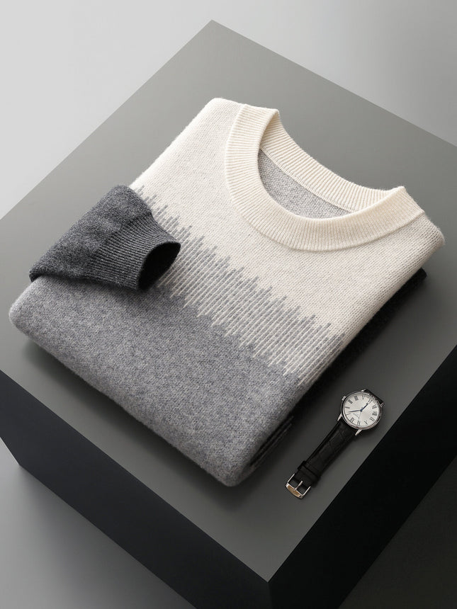 2025 New Autumn and Winter 100% Pure Wool Sweater Men's Thickeneded Contrasting Color Sweater Pullover Warm and Versatile Knitted Bottoming Shirt