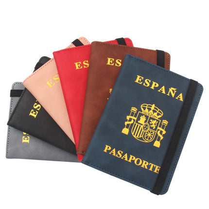 New Spanish Anti-Magnetic Passport Holder with Elastic Band, Leather Passport Cover, High-End Multi-Card Slots for Bank Cards, Passport Cover Set