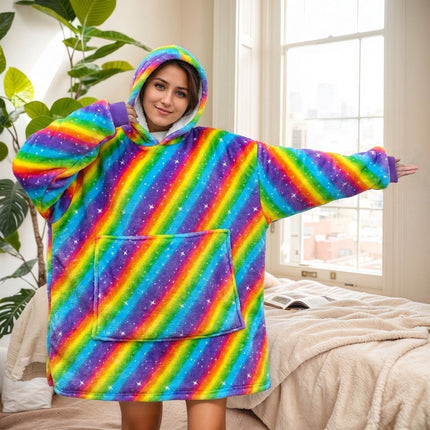 Hooded Blanket Hoodie Blanket Cross-Border Flannel Thickened Lamb Fleece Robe Fleece Pullover Tv Blanket