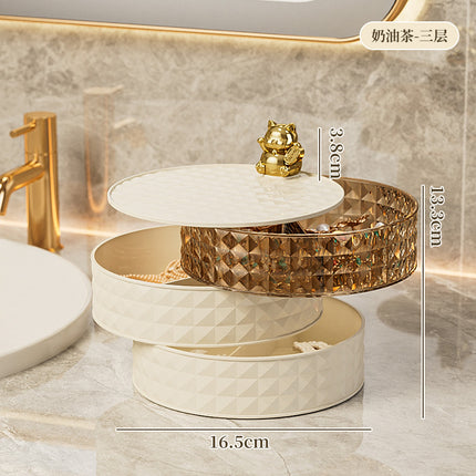 Desktop Rotating Jewelry Storage Box Home Dormitory Multi-Layer Cosmetics Storage and Organization Jewelry Box Dust-Proof Storage Rack