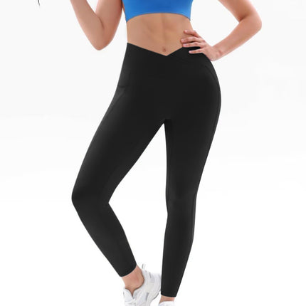 European and American high waist hip lifting nude pocket yoga pants women's running quick-drying fitness pants outer wear slimming fitness sports pants