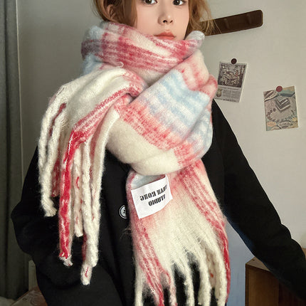 Falling Pool Knitted ~ Korean Style Tassel Scarf Women's Winter High-end Warm All-match Cold-proof Thickened Long Shawl Scarf