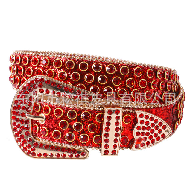 Women's Belt with Rhinestone Inlay Decoration, Versatile for Jeans, Bbsimon Belt Manufacturer Wholesale, Personalized and Trendy