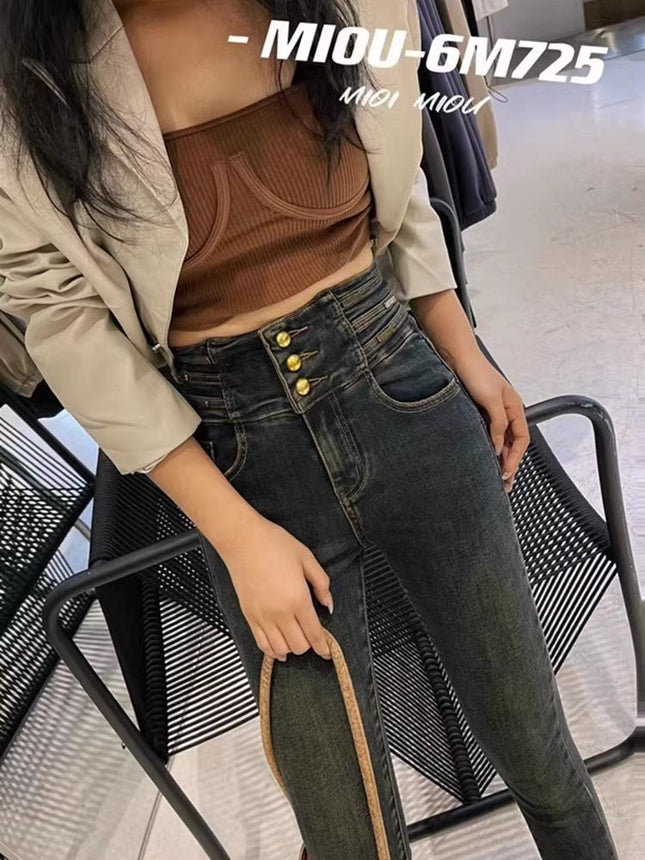 fleece-lined Thickened Warm Skinny Pencil Jeans Women's Autumn and Winter 2023 New High Waist Slimming All-match Pencil Pants