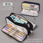 Oxford cloth double-open pencil case [black]