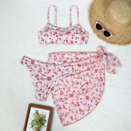 2024 European and American Split Bikini Three-Piece Cross-Border Amazon Sexy Floral Wrap Dress Beach Bikini Swimsuit