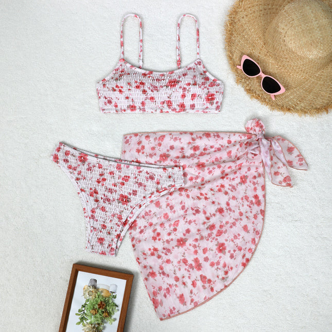 2024 European and American Split Bikini Three-Piece Cross-Border Amazon Sexy Floral Wrap Dress Beach Bikini Swimsuit