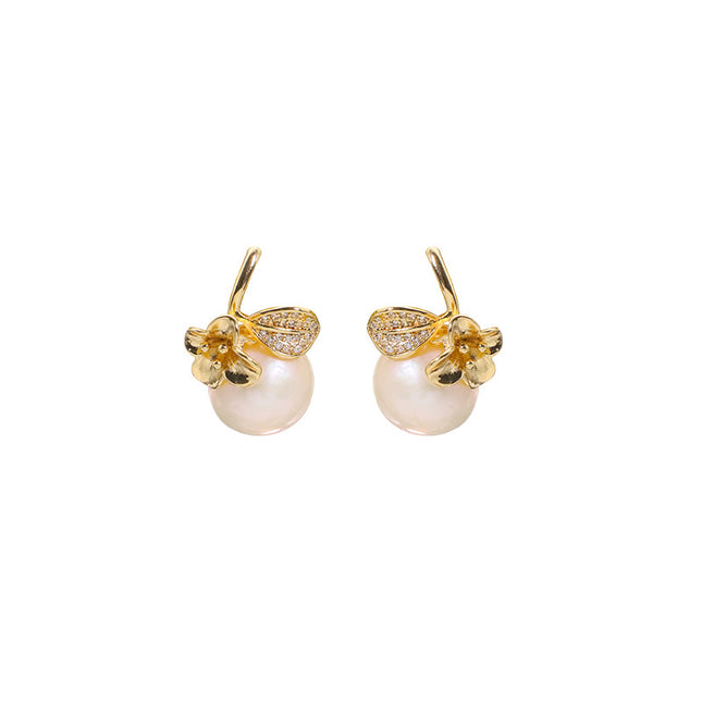 Natural freshwater pearl earrings micro inlaid white zircon flower white pearl earrings light luxury handmade earrings wholesale women