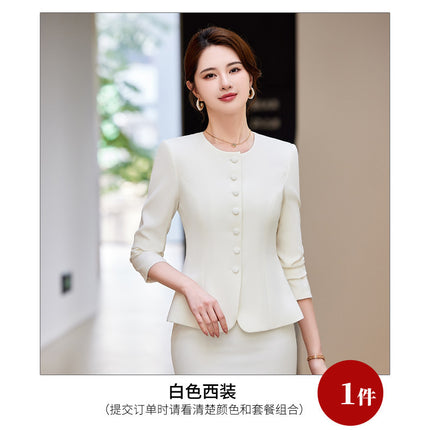 Blue suit women's suit 2024 new autumn high-end work clothes jewelry shop beautician hotel front desk work clothes