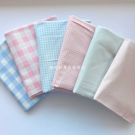 Cotton 40 digital printing fabric Korean cream color blue powder plaid printing fabric hand diy