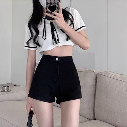 Petite Black Shorts Skinny Jeans Women's Summer Wide-Leg Pants New Hot Girl Hot Pants American Style Small Pants