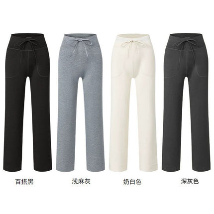Summer New Gray Sports Casual Pants Women's Pocket Drawstring Thin High Waist Straight Cool Tall Pants