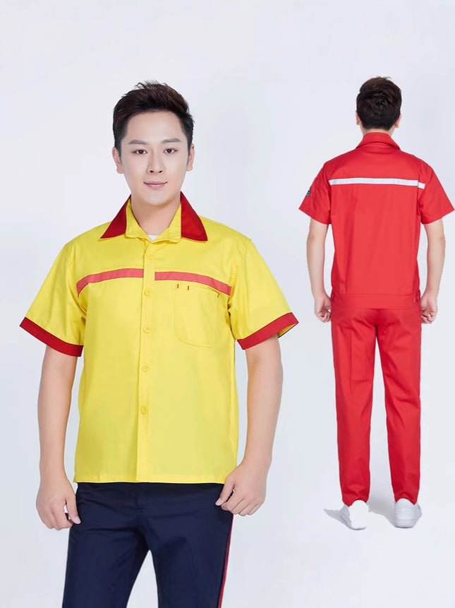 Gas Station Work Clothes, Summer Short-Sleeved Clothing, Petrochemical Gas Station Half-Sleeved Anti-Static Labor Protection Clothing Set, Customized