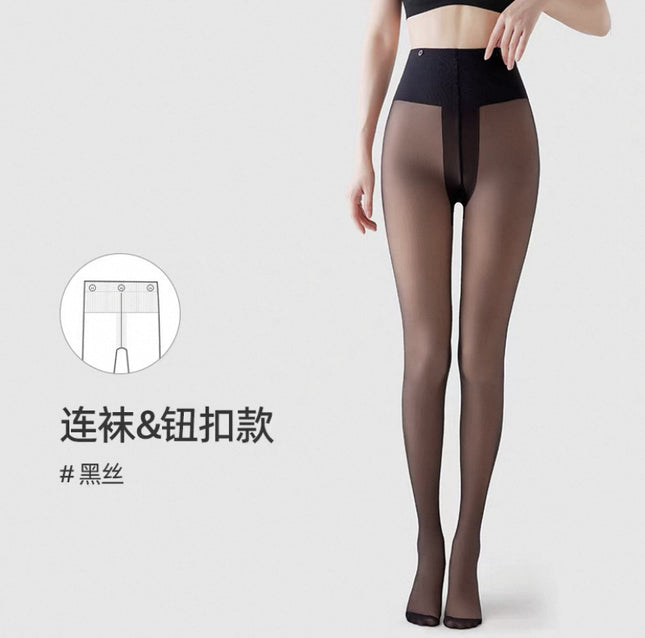 Double-Layer Button-Style Bare-Leg Pantyhose for Women in Autumn and Winter, Ultra-Natural Detachable Double-Layer Fleece-Lined Leggings
