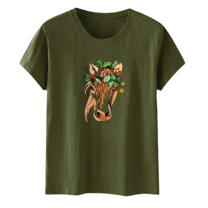 Amazon a generation of hair with green flowers horse head printed loose European and American printed ladies casual T-shirt women's jacket