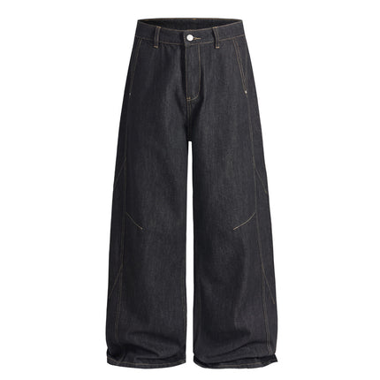 Jiamu Original Cow Stitching American Retro Baggy Jeans Jeans for Men and Women Straight Wide Legs Loose and Neutral