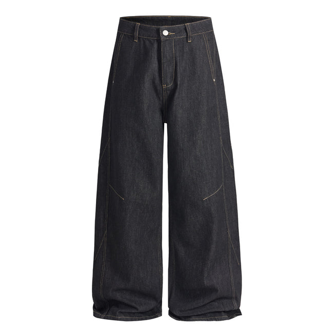 Jiamu Original Cow Stitching American Retro Baggy Jeans Jeans for Men and Women Straight Wide Legs Loose and Neutral