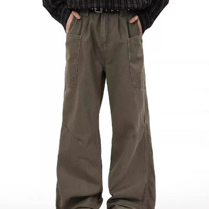 Maillard High Street Retro Coffee-Colored Large Pocket Cargo Pants for Men Versatile Loose Wasteland Style Brown Straight-Leg Trousers