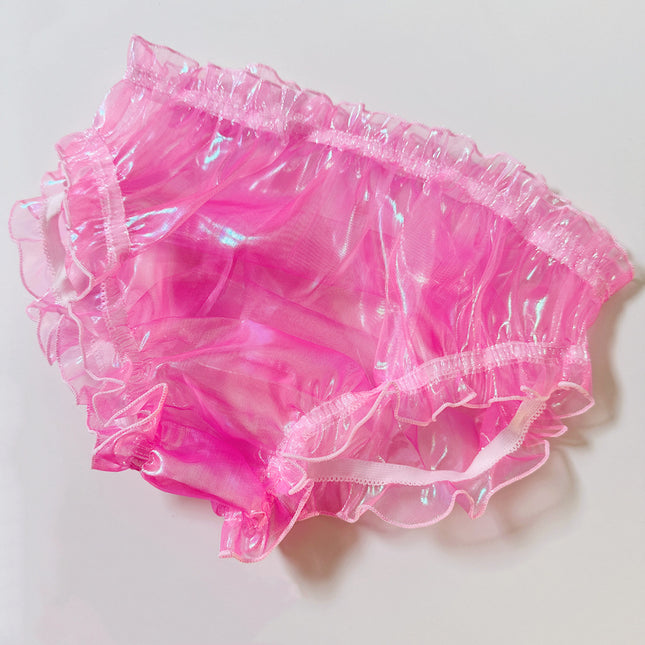 European and American style men's wearable laser magic color organza full transparent sexy firepower full open couple men's and women's underwear