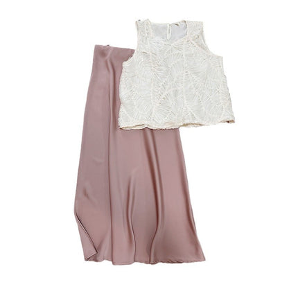 Qianyu 2025 Summer New Korean apricot Heavy Industry Stitching Vest Sleeveless Loose A Shirt Top Women