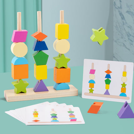 Wooden Children's Educational Beaded Toys Five Sets of Column Color Sensory Enlightenment Children's Shape Perception Building Blocks Toys