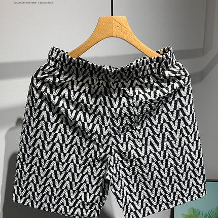 Vintage Versatile Fashion Patchwork Print Design Loose Pants Summer Personality Trendy Casual Shorts Men