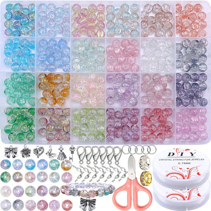 24 Grids 360Pcs Two-Color 8mm Glass Burst Beads Handmade DIY Jewelry Necklace Jewelry Accessories Set Box Geometry