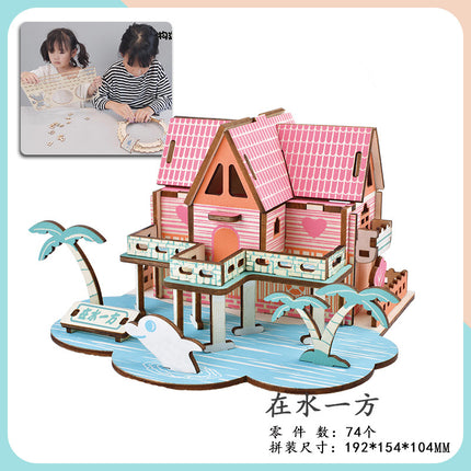Wooden 3d 3d puzzle assembled building model youth diy style cottage educational toy small Western House