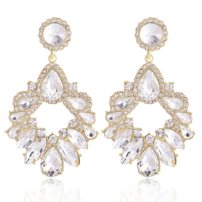 European and American Trendyy Drop-Shaped Earrings for Women, High-End Diamond-Encrusted Elegant Tassel Earrings, Fashionable Ins Style Rhinestone Earrings