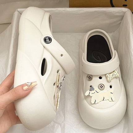 Cartoon Cute Puppy Thick-Soled Clogs for Women, 2026 New Summer Outdoor Non-Slip Height-Increasing Closed-Toe Slippers