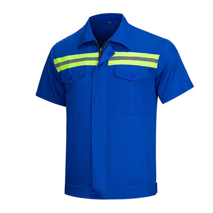 Summer reflective strip overalls suit men's municipal road rescue construction site sanitation garden short sleeve work protection clothing
