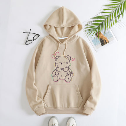 Fashion Joker Hoodie College Style Line Bear Print