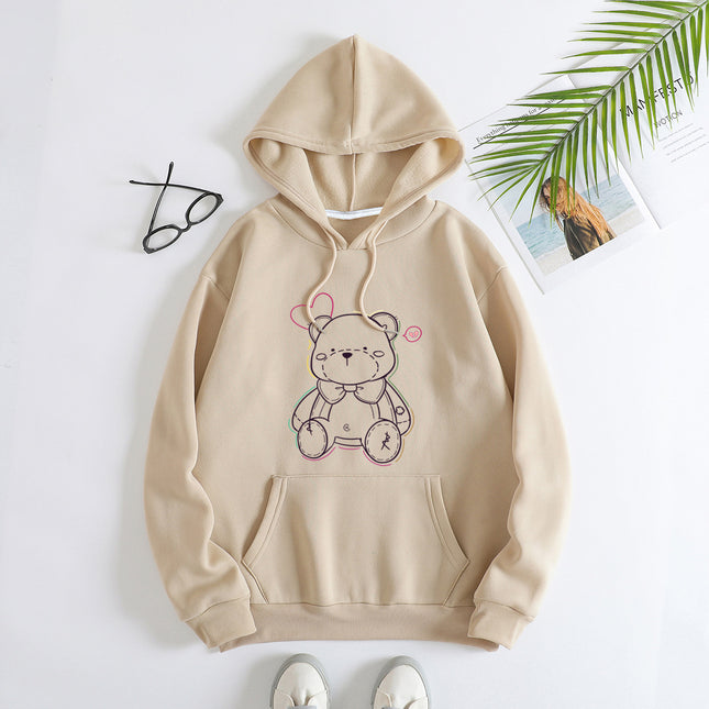 Fashion Joker Hoodie College Style Line Bear Print