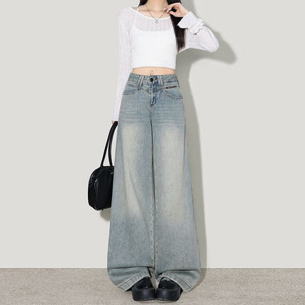 Light Blue Wide-Leg Jeans for Women Summer 2025 New High-Waisted Loose Straight Floor-Length Pants