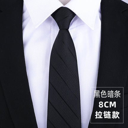 Dress Business Tie Men's and Women's Groom Wedding Black Zipper Korean Narrow No Lazy Striped Bow Tie Plaid