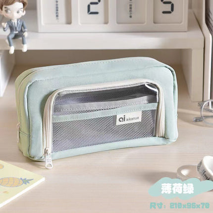 Transparent pencil case ins Japanese large capacity junior high school boys and girls simple high-looking pencil case Office pencil case