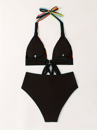New Colorful Stripesd Swimsuit Printed Bikini Cross-Border Amazon Aliexpress Women's Split Swimsuit Bikini