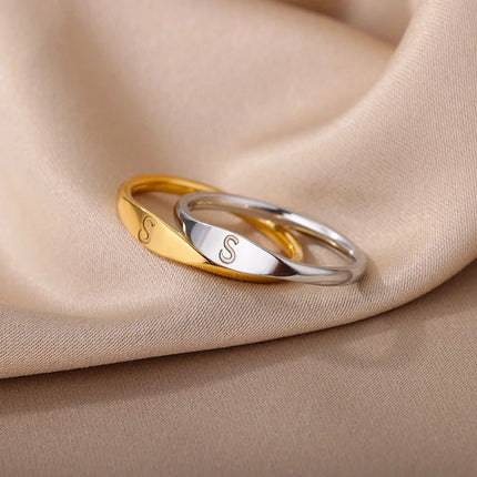 Cross-border 26 English Letter Ring Stainless Steel high quality Niche Design Light Luxury Opening Female Ring Food Ring